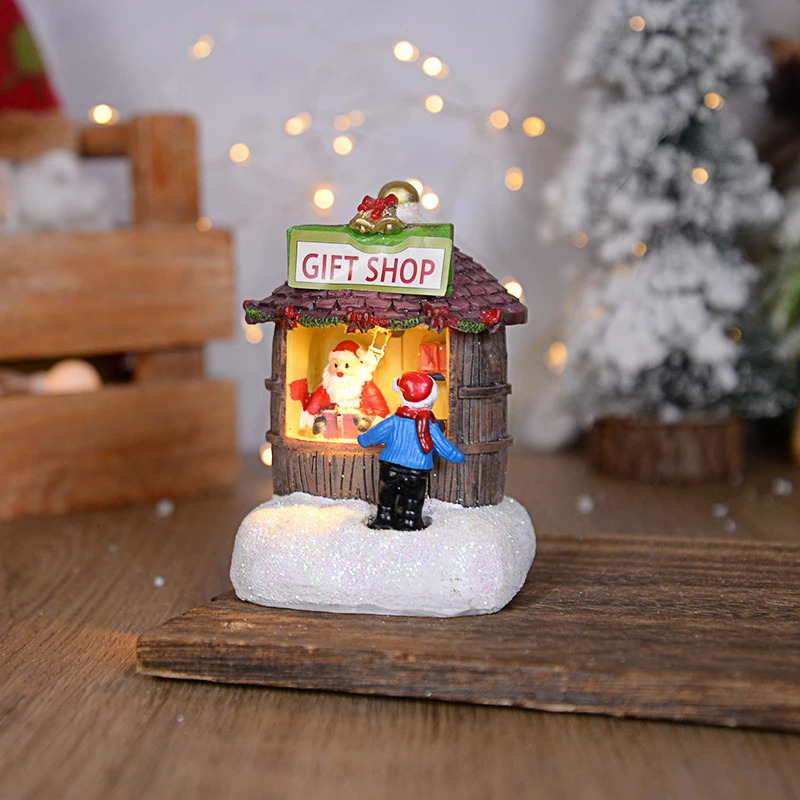 Gift Resin LED Santa Claus Celebration 2025 Year Desktop Home Decoration Christmas Luminous Hut Landscape Crafts 241008
