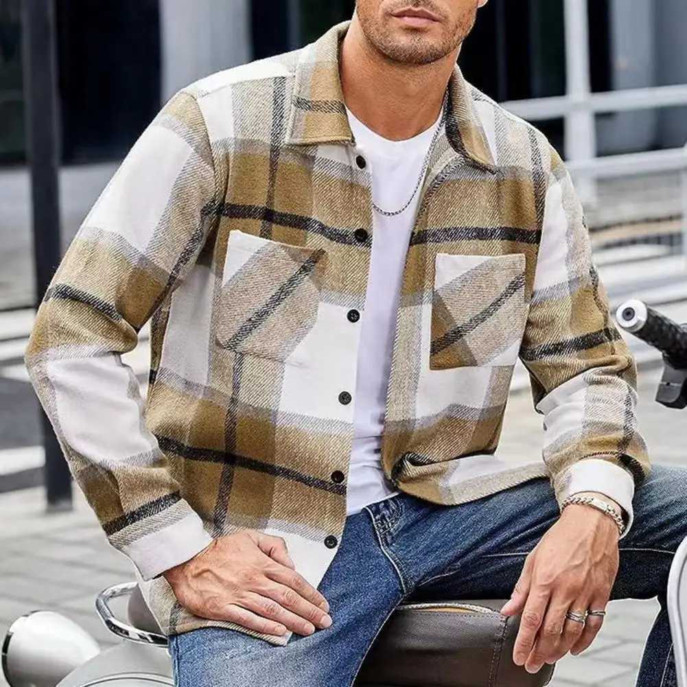 Men Vintage Shirt Jacket Mens Plaid Print Shirt Coat Casual Button Down Jacket with Long Sleeve Fleece Shacket for Autumn LX241017