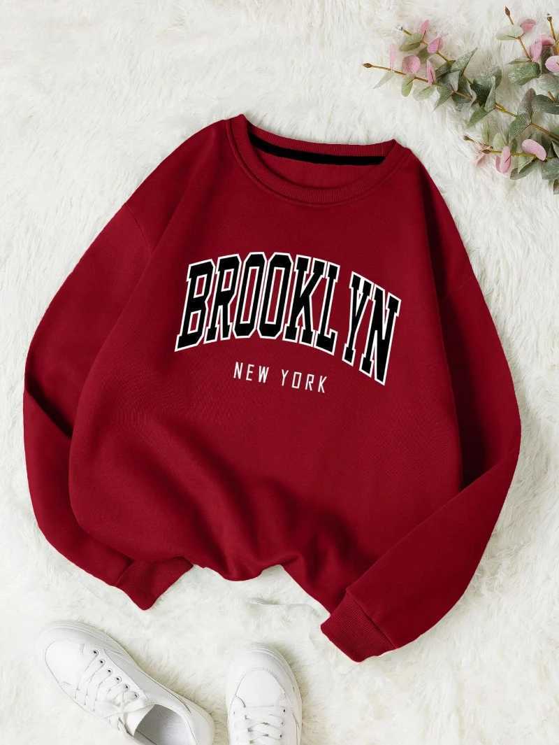 Fashion Woman Sweatshirts Brooklyn New York Letter Prints Pullover Casual O-Neck Long Sleeves Hoodie Warm Fleece Female ClothesX241016