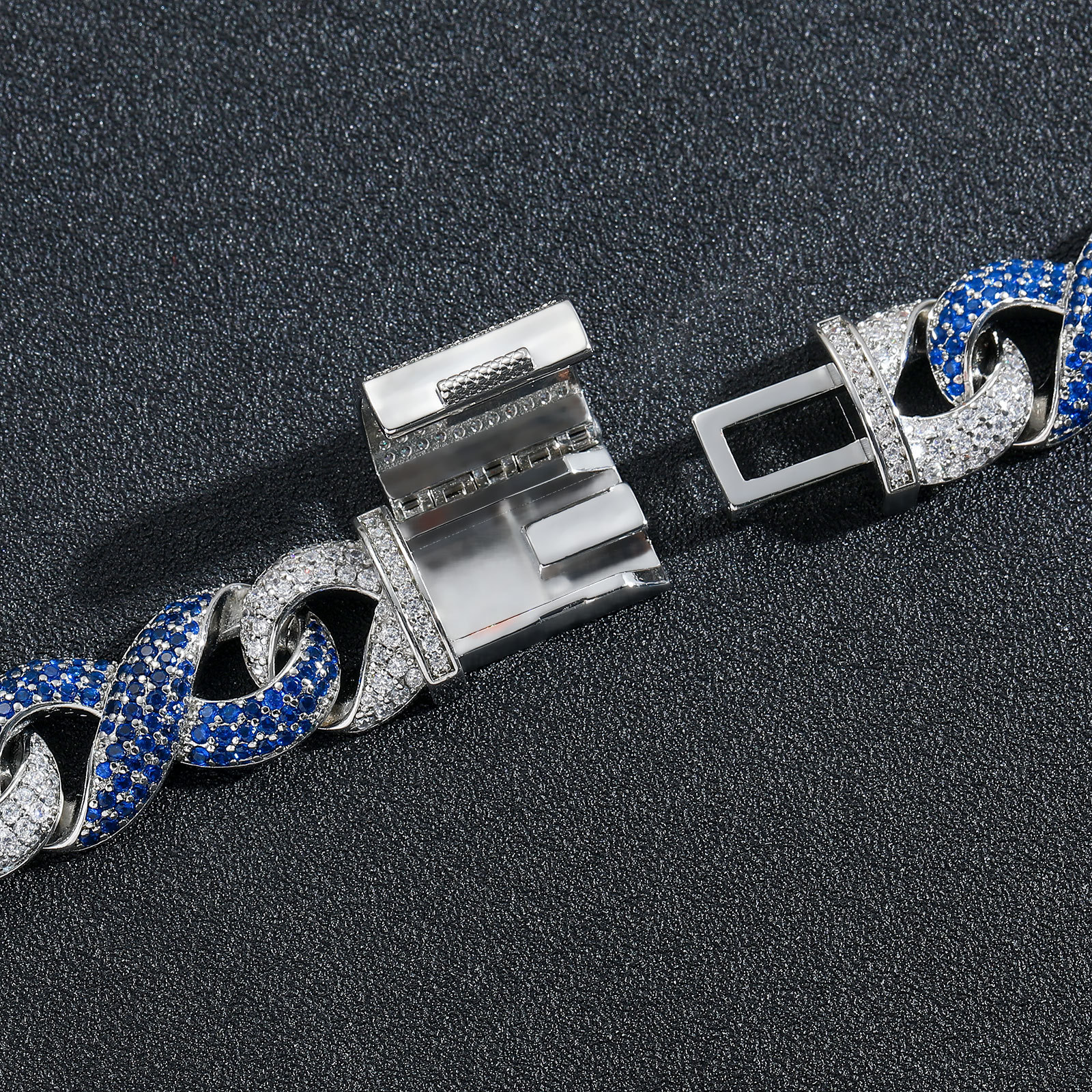 15mm 8 Shape Infinite Chain Cuban Chain 18K Real Gold Plated Blue Zircon Jewelry