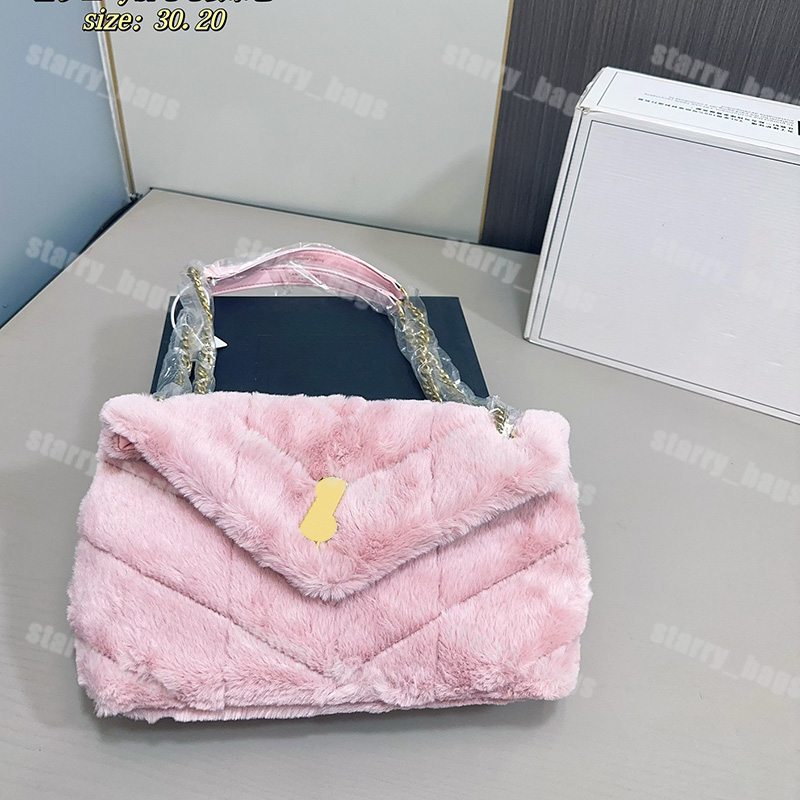 Designer Hobos Shoulder Bag Chain Handbag Luxury Fluffy Bag Womens Puffer Furry Purse Winter Crossbody Bag Gold Letters Cloud Bags Sac Pochette BXD2410091F-20