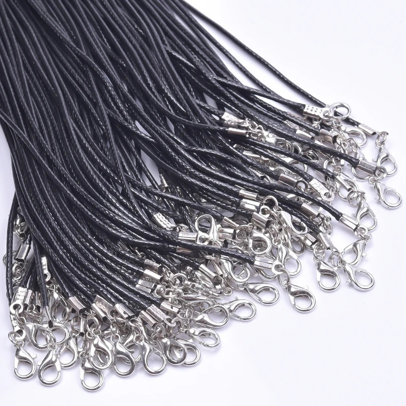 102030pcs DIY 50cm Leather Rope Chain Necklace For Women Men Accessories Black Color Braided Adjustable Wax Cord Lobster Clasp 241010