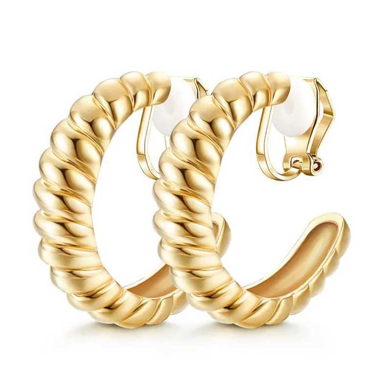 Geometric C-type painless hollow clip metal personality simple temperature no ear hole earrings W241017