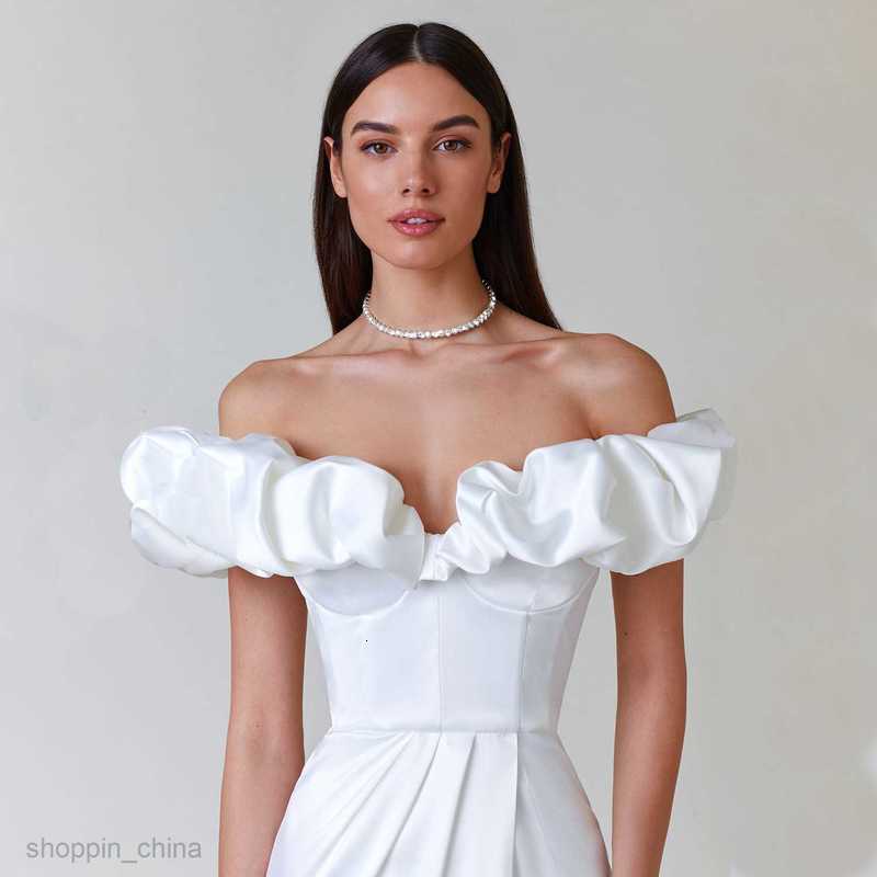 Basic Casual Women Dresses Women's high slit commuting evening dress, one shoulder long dress, strapless ruffled edge dress