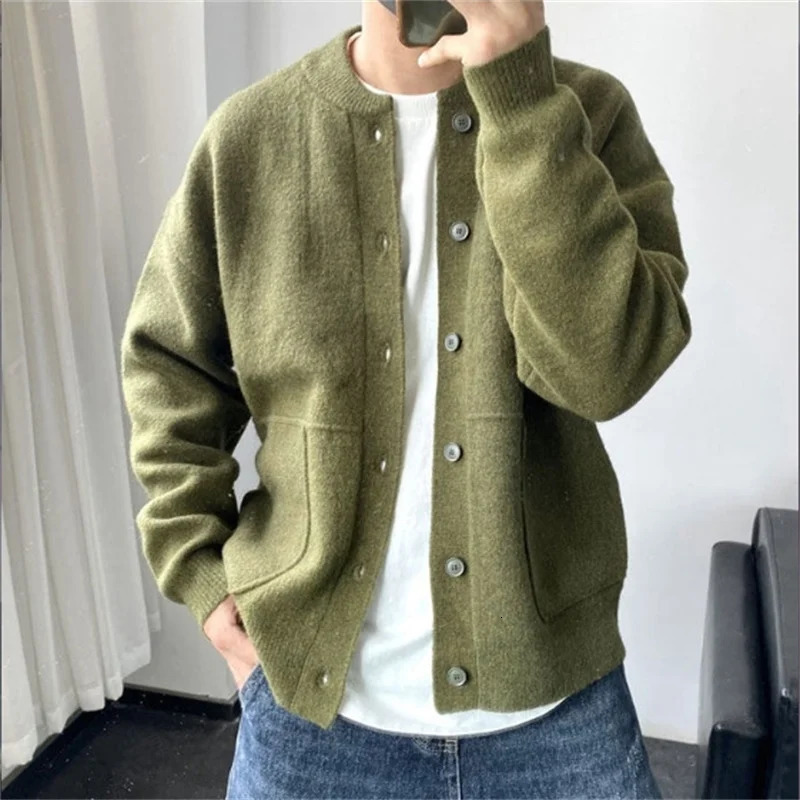 Y2K Spring Autumn Casual Sweater Jacket 2024 Round Collar Mens Clothing Fashion Solid Colour Top Loose Knitwear Coat Hombre 241017