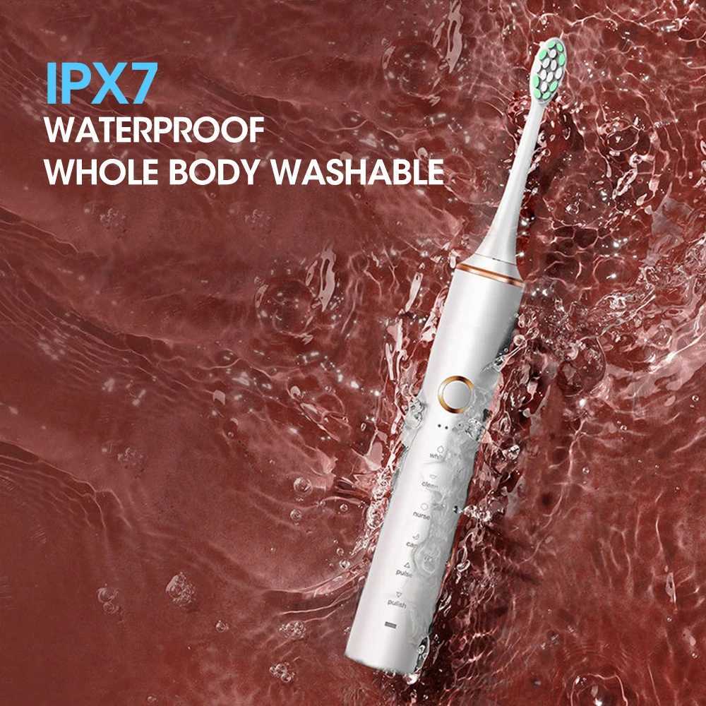 Sonic electric toothbrush IPX7 waterproof soft bristle cleaning whitening machine removes tartar color oral cleaning adult USB M241017