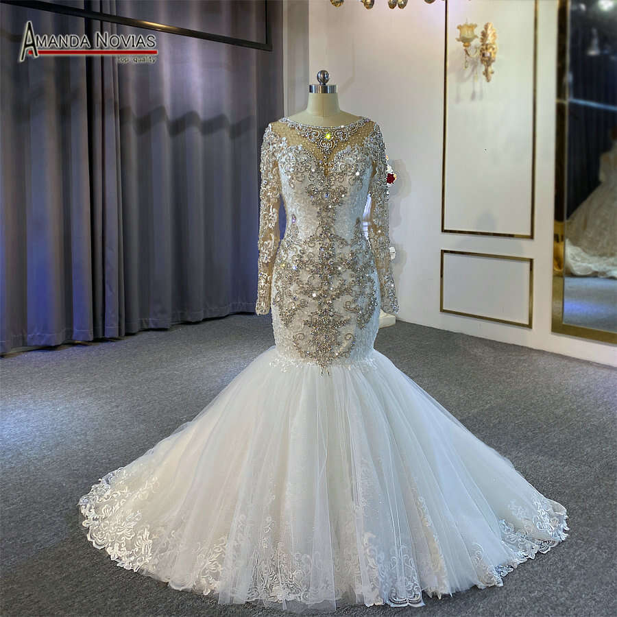 Heavy beading mermaid wedding dress with long train