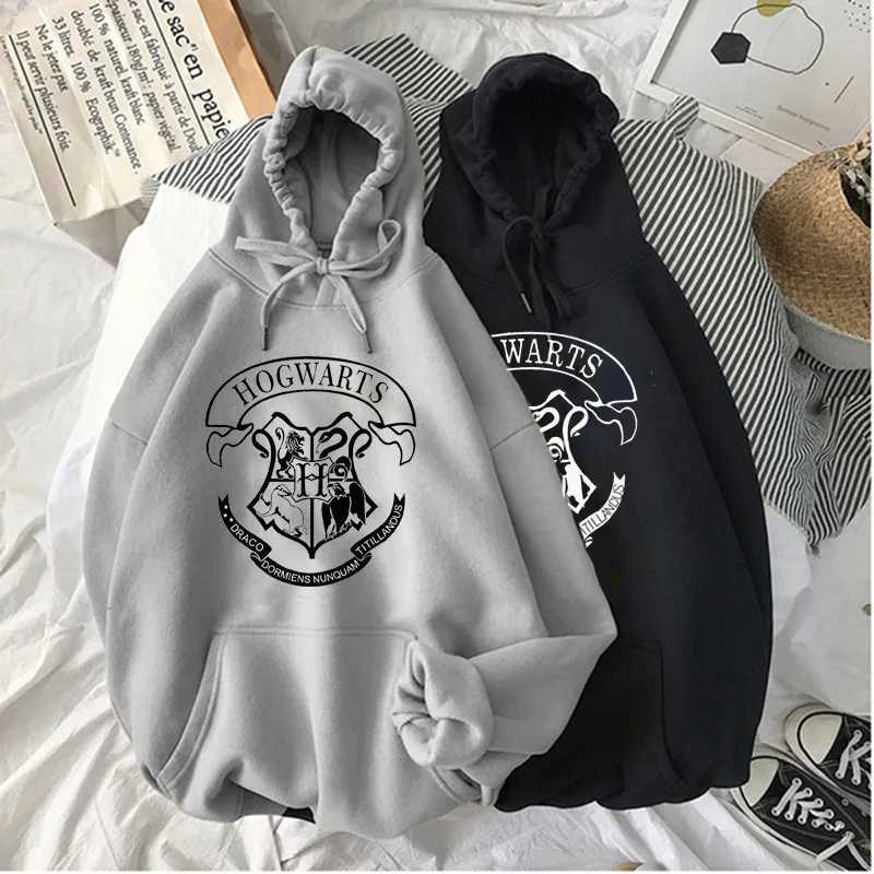 Fashion Y2K Hogwarts Printed Hoodies Women Sweatshirt Autumn Winter Long Sleeve Plus Velvet Casual Loose Face Tops Oversized XJ250717