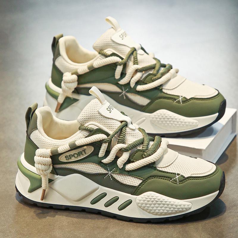 Men Running Shoes Mesh Lace-Up Non-Slip Trendy Sport Shoes Durable Tennis Platform Sneaker