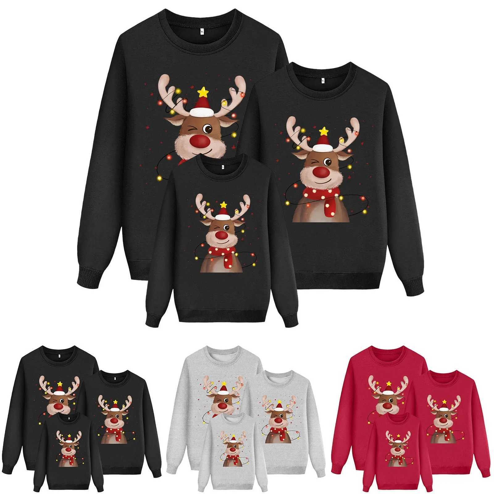 Family matching set Christmas long sleeved deer print sportswear for women men children pull off mother father son daughter clothing W241015