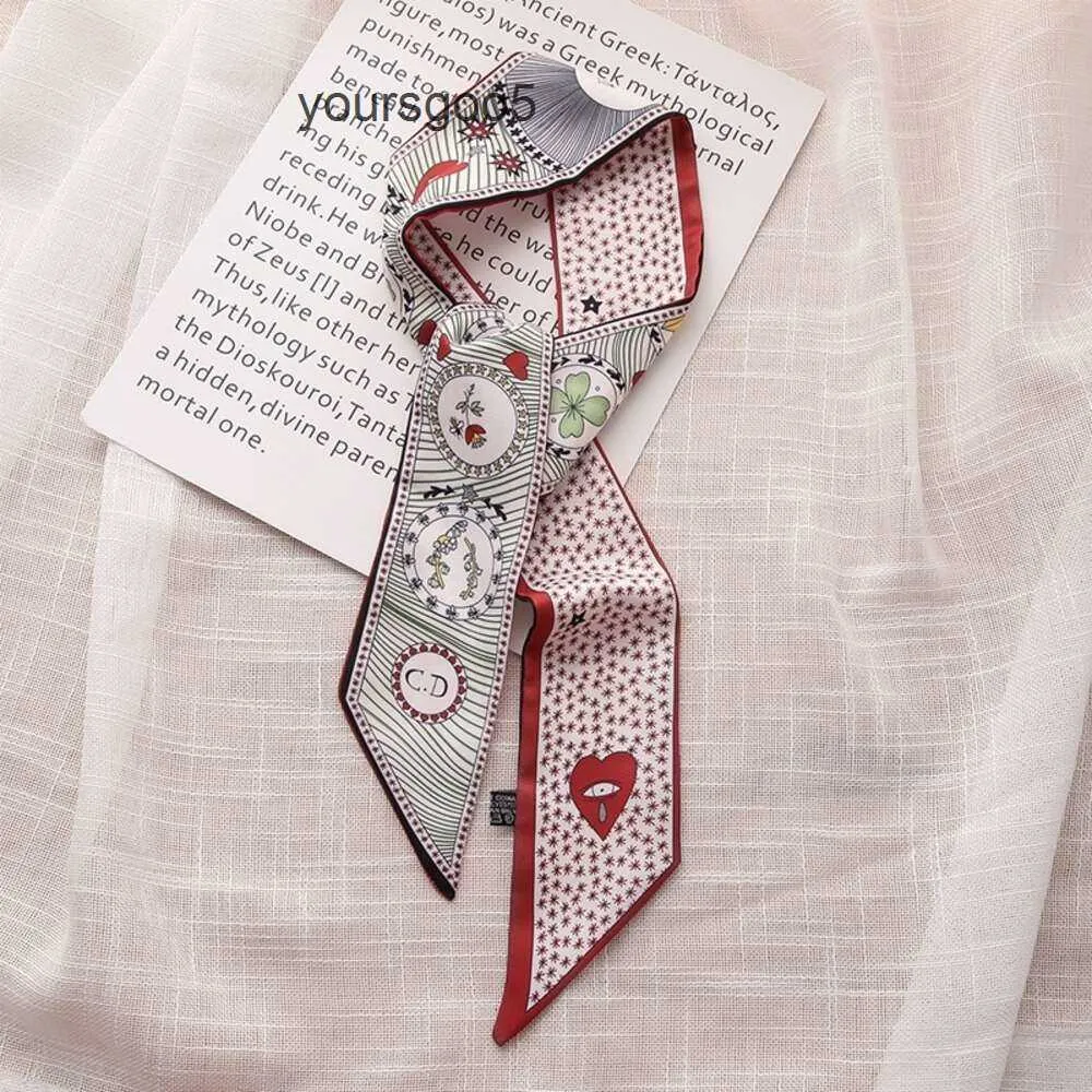 French Versatile Tarot Goddess Sun Ladies 100% Twill Silk Scarf Decoration Long Strip Tie Binding Bag Ribbon