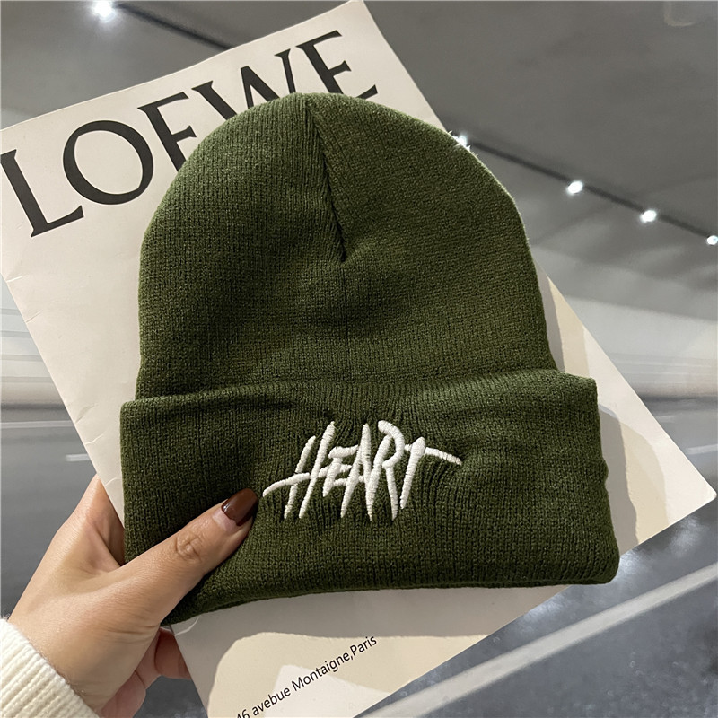 Stylish Korean Style Knitted Cap with HE Emblem - Ideal for Couples During Cold Season