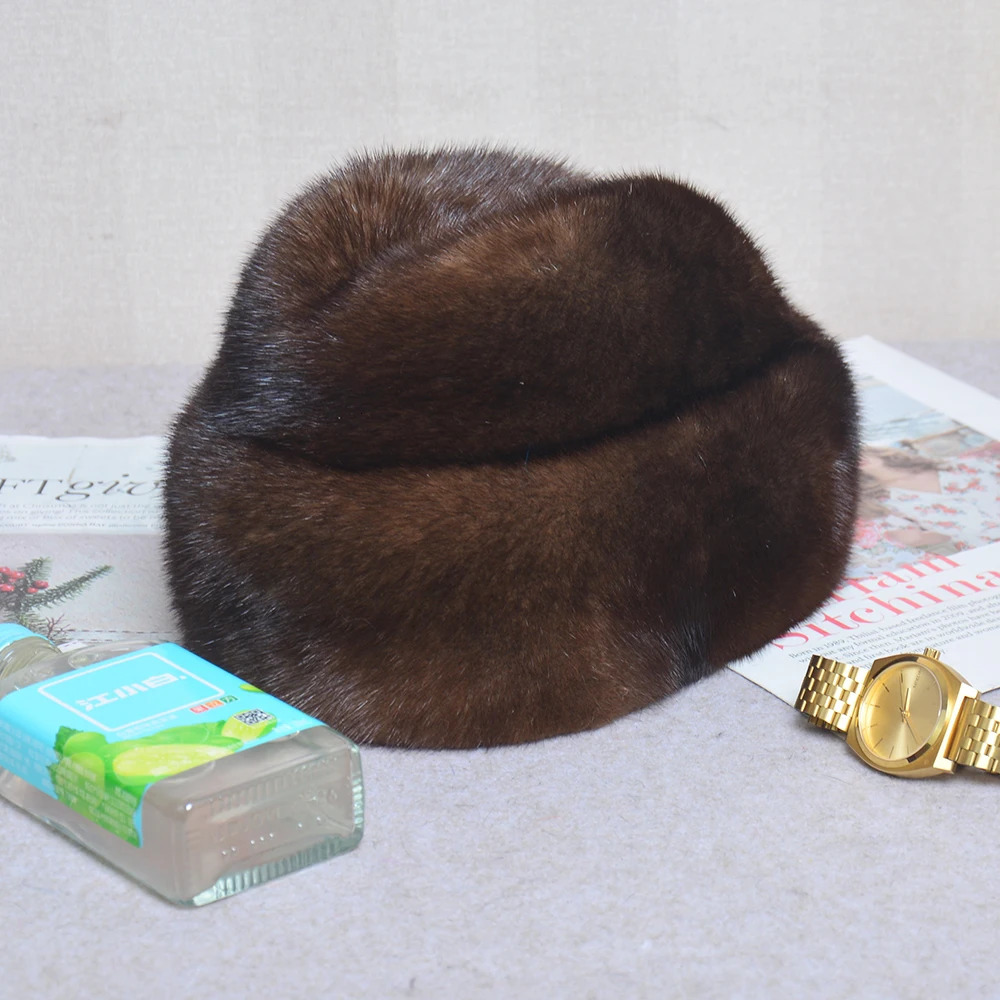 Men Mink Fur Hat Fashion Mens Real Mink Fur Cap Winter Warm Top Hat Headgear Beanie Beret Natural Real Mink Fur Cap For Men 241009