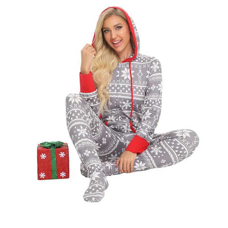 Christmas Appearance Family Matching Set Full Set Printed One Piece jumpsuit Pocket Zipper Hoodie jumpsuit Christmas costume set Sleepwear W241015