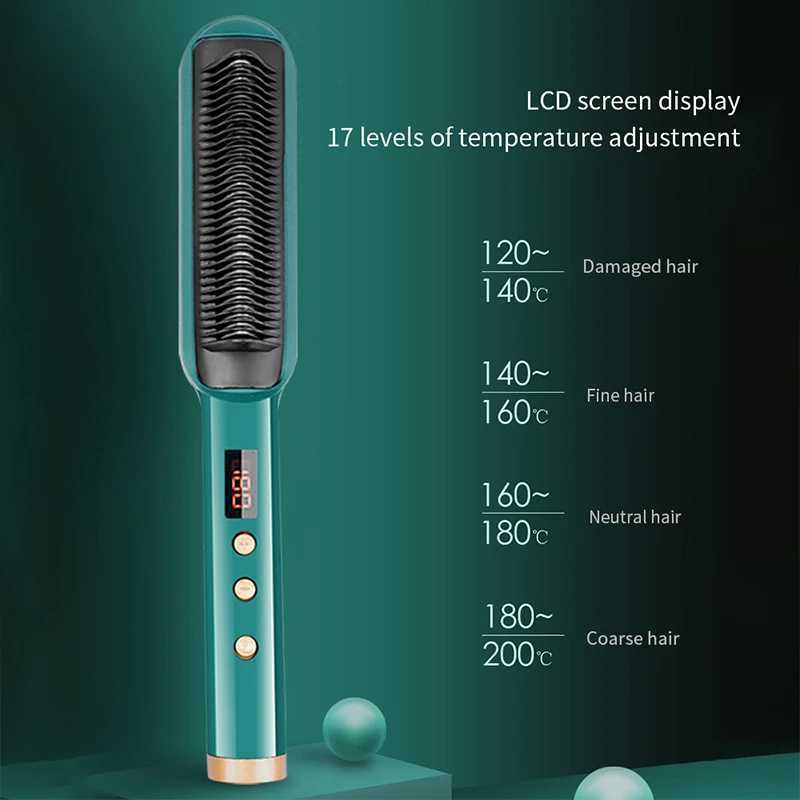 Hair Straightener Brush Ionic Straightening Brush Hot Brush Anti-Scald Hot Comb with Digital LCD Display Hair CombXJ241016