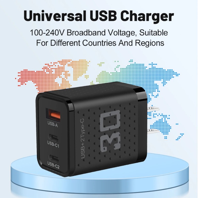 3Ports USB C Charger Fast Charging Wall Charger 30W Type C Power Adapter + 2USB A Wall Plug For iPhone Samsung Xiaomi Huawei Mobile Phone Adapter
