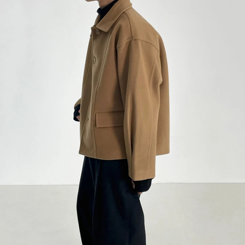 IEFB Winter Mens Wool Jacket Solid Color Thick Coat Korean Loose Casual Fashion Clothing 9C3210 241007