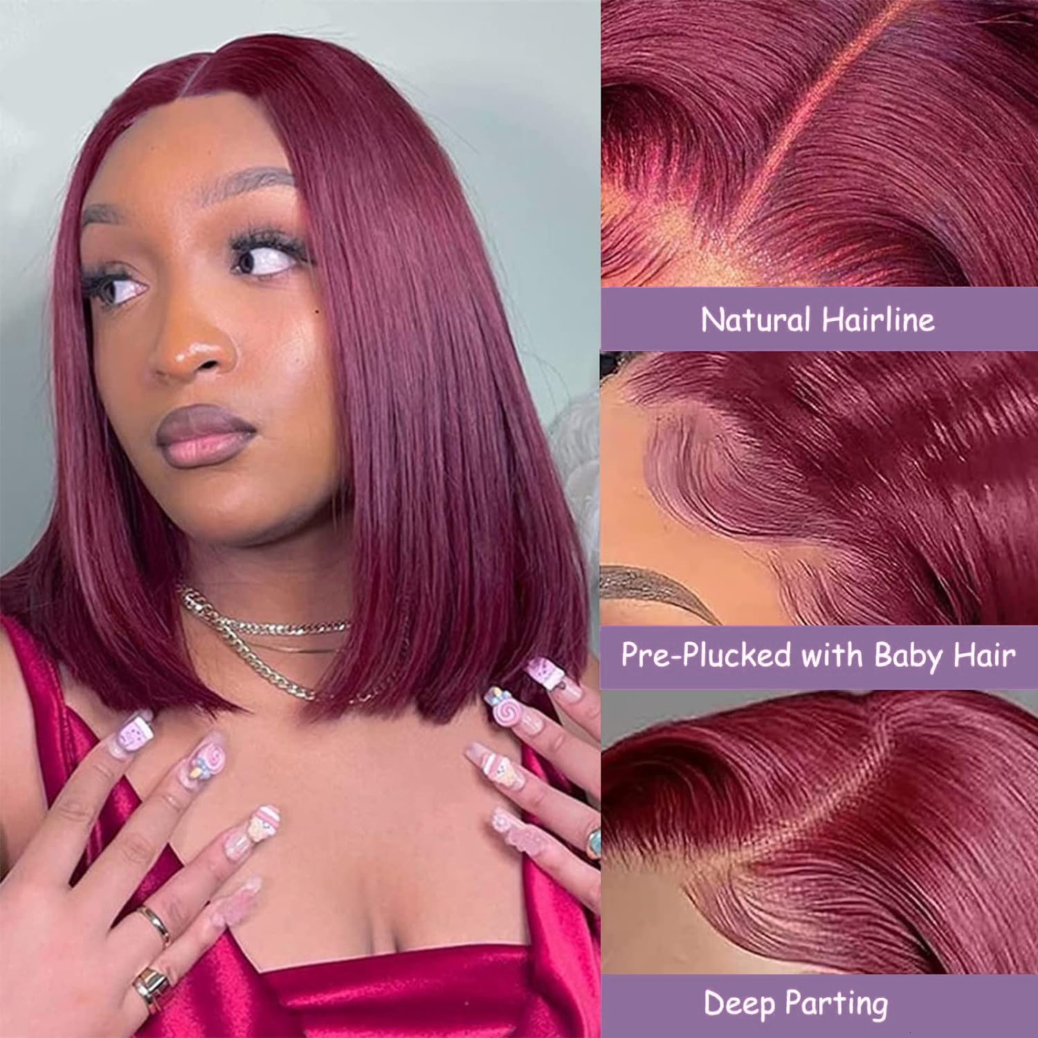 99J Bury Front Pre Plucked Red Bob 13X4 Frontal Lace Wig Human Hair Wigs For Women