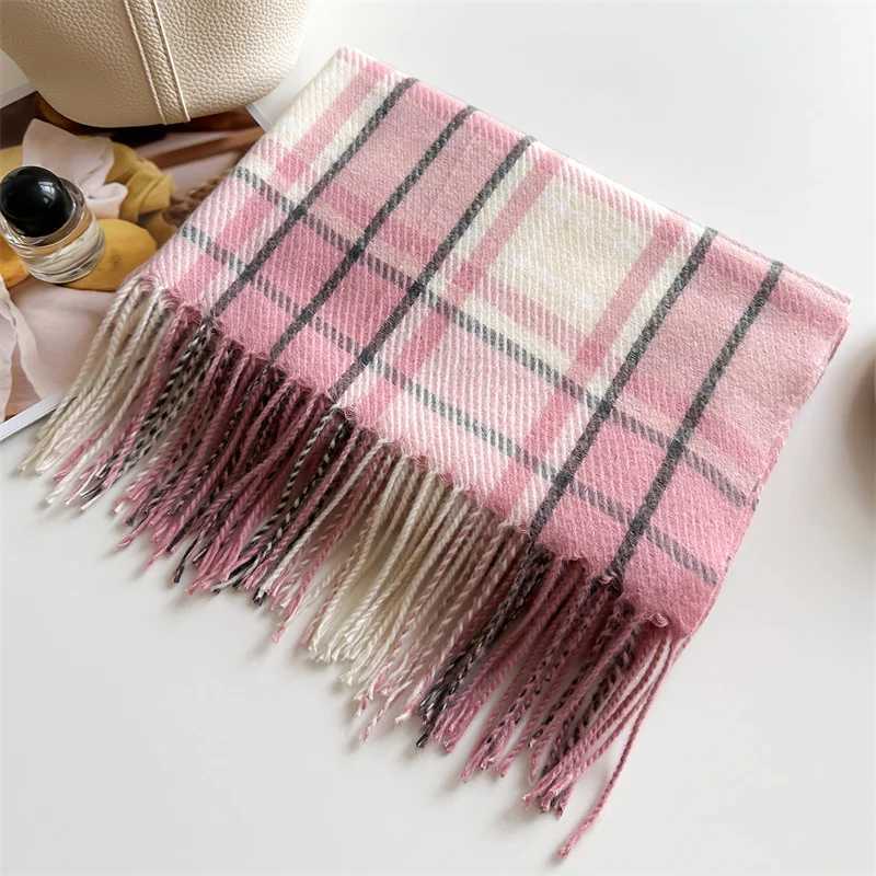 Fashion Japanese Korean style winter plain weave cashmere and other blankets thick scarves warm cashmere shawls tassel raincoats Stolls X241017