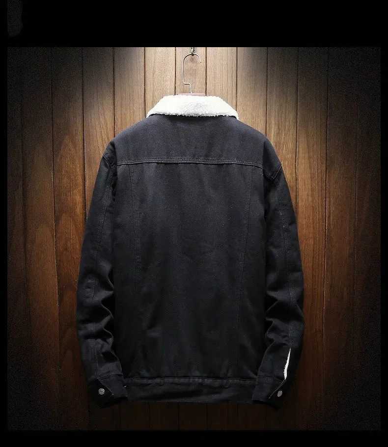 Mens Winter Jeans Jacket Warm Denim Jacket New Mens Large Wool Lined Thick Winter Denim Jacket Plus Size XS-6XL X241017