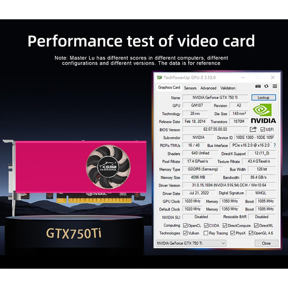 GTX 750 Ti Graphics Card, 4GB GDDR5 128bit Gaming Video Card, PCI Express 2.0, HDMI, DVI D, GPU Graphics Card for PC Computer