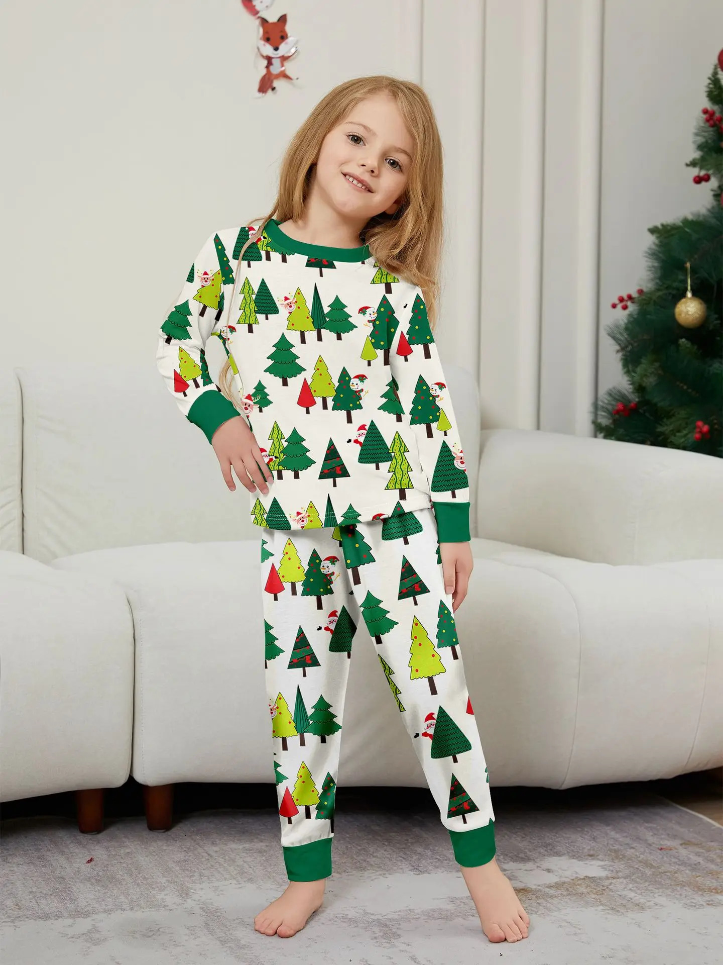Christmas Family Look All Over Santa Tree Print Pajamas Adults Kids Matching Clothing Set Soft Cute Sleepwear Xmas Gift 241017