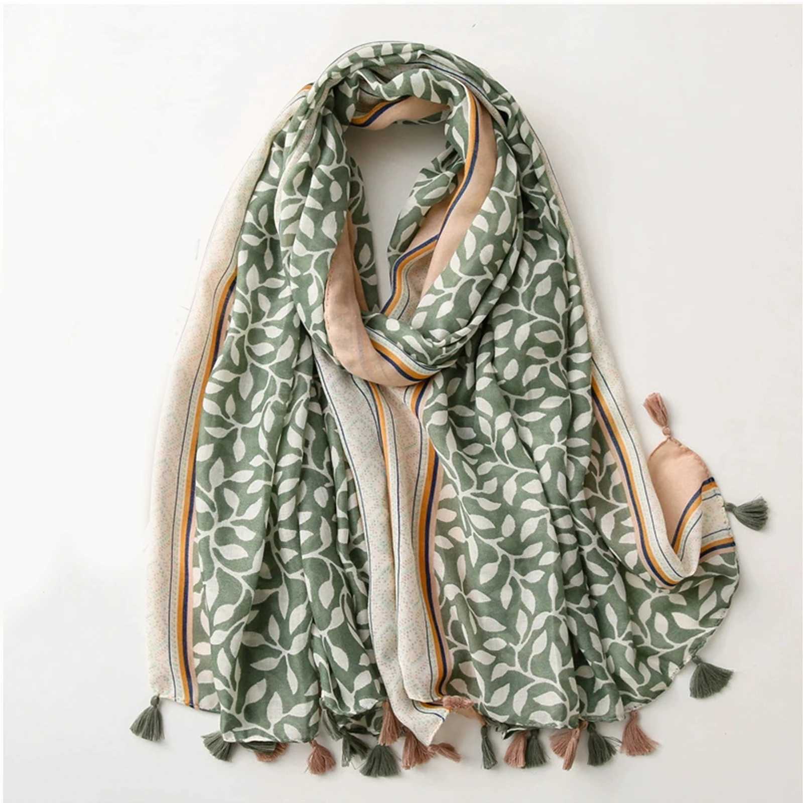 180 * 85cm ribbon style Muslim scarf outdoor cotton and linen scarf warm all year round sage poppa printed beach towel X241017