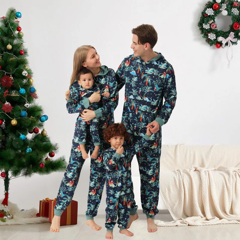 Christmas Family Pajamas Set Daddy Mommy Daughter Son Matching Sleepwear Casual Green Blue Cotton Clothing Baby Cute Jumpsuit 241017