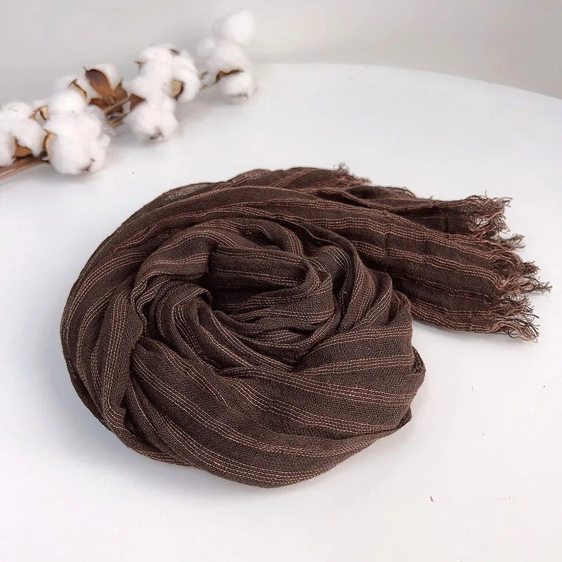 MensWomens SpringSummer Cotton Linen Brown Casual Striped Scarf 241009