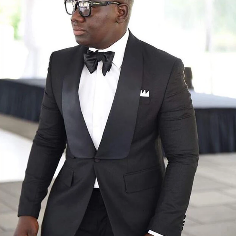 Black Formal Wedding Groom Tuxedo Slim Fit Business Mens Suits 2 Piece Custom Male Fashion African Jacket with Pants 2024