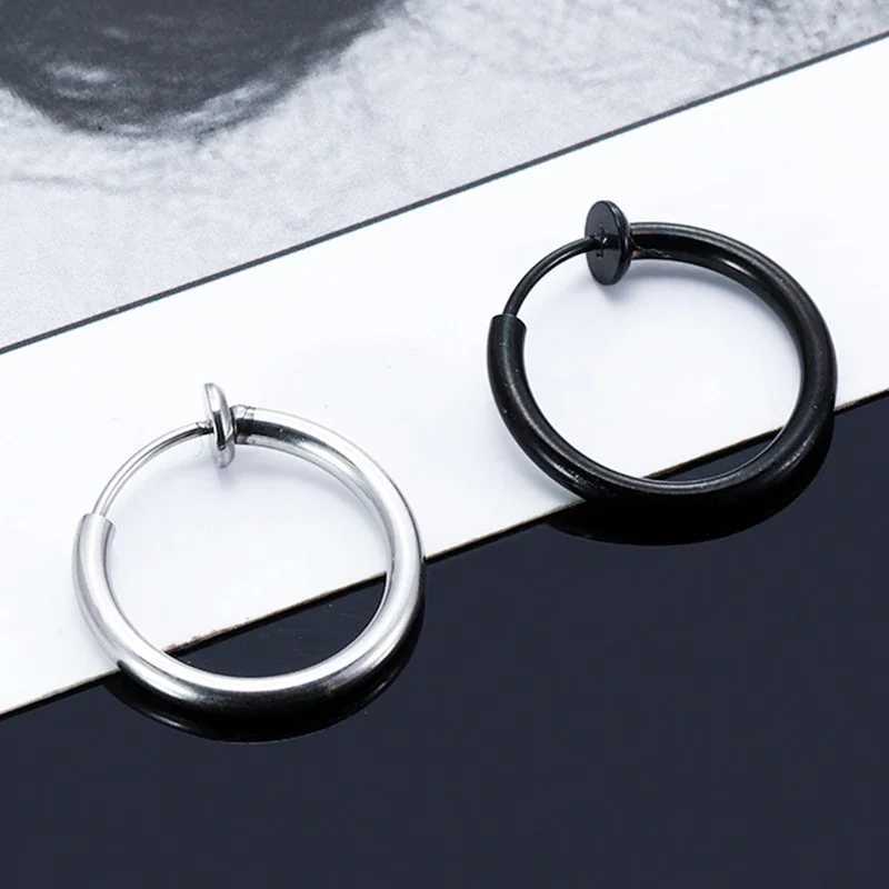 Non perforated earrings non perforated classic fake hoop earrings punk non perforated hip-hop black stud earrings clip jewelry W241017