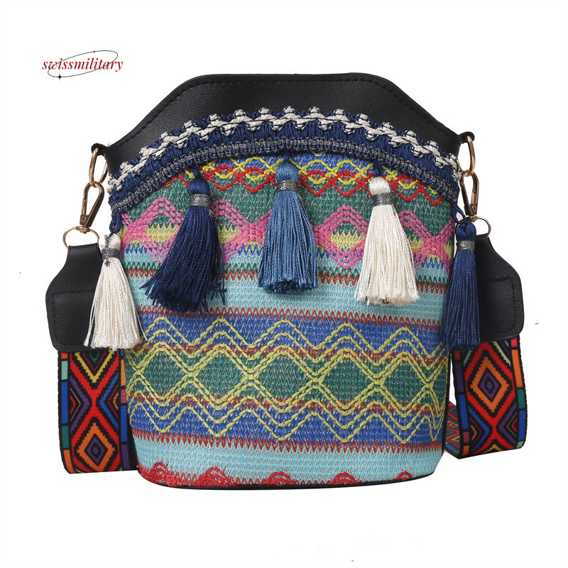 2024 New Ethnic Style Women's Fashion Versatile Crossbody Bucket Bohemian Embroidery Tassel Hanfu Bag #13 swissmilitary