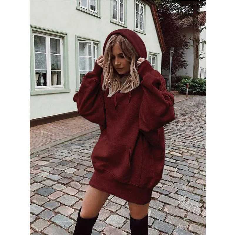 Hot Selling Womens Solid Color Pullover Hooded Loose Long Sleeved Thickened Hoodie for WomenX241016