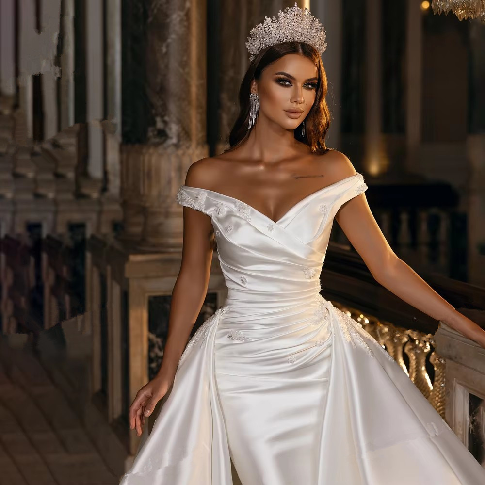 Plus Size Sweetheart Wedding Dresses 2024 Off The Shoulder 2 In 1 Detachable Train Beaded Princess Bridal Gowns Vestido de Noiva