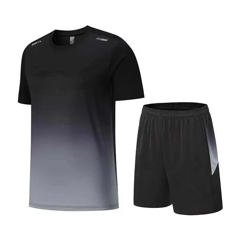 summer running fitness set gradient short sleeved T-shirt quick drying breathable shorts set suitable for comprehensive training sports gym basketball