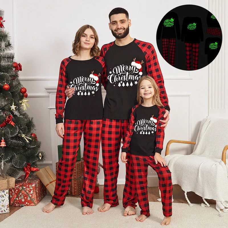 Christmas Pajamas Family Matching Set Christmas Tree/Hat Letter Top Flat Pants Adult Mother Children Pajamas Family Clothing W241015