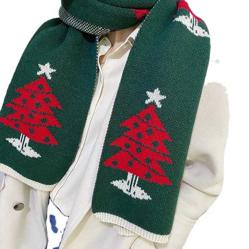 Christmas Scarf Elk Pattern Winter Knitted Warm Scarf Fem Christmas Couple Gift Student Cute Scarf X241017