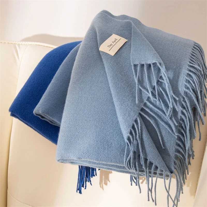 Womens cashmere scarf 2024 winter shawl warm wrap womens Pashmina solid color printed blanket scarf neck with headscarf X2410173