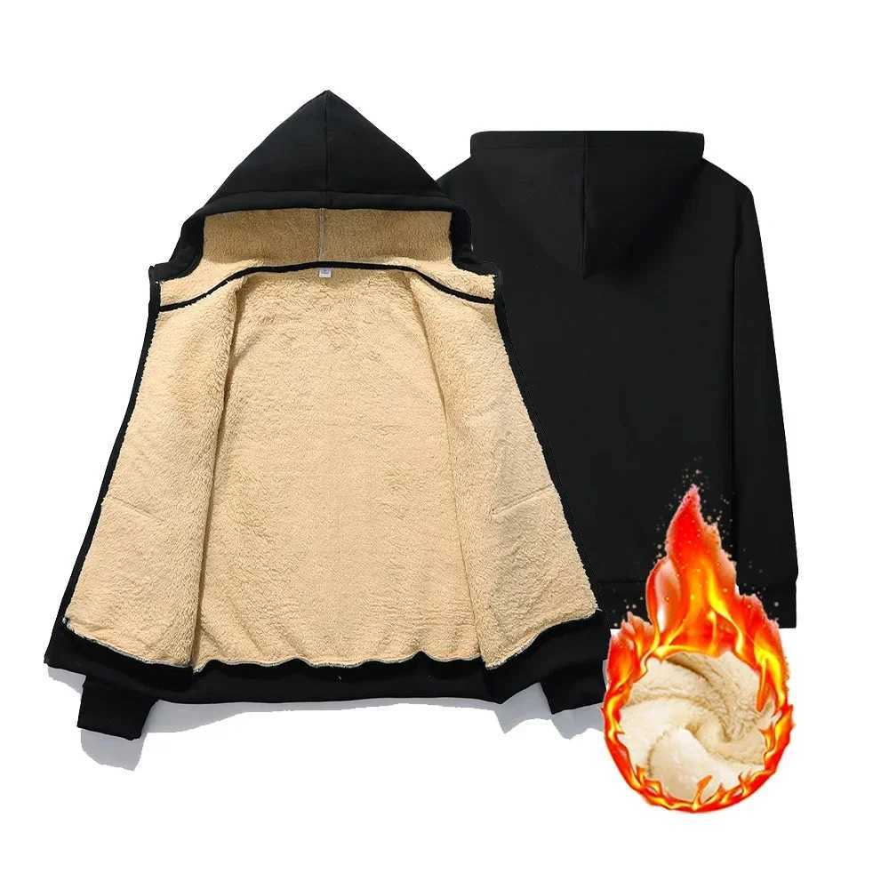 Winter Thicke Mens Hoodies Lambwool Warm Zipper Sweatshirts Loose Casual Solid Color Zip Up Jacket Male Long Sleeve CardiganXJ241017