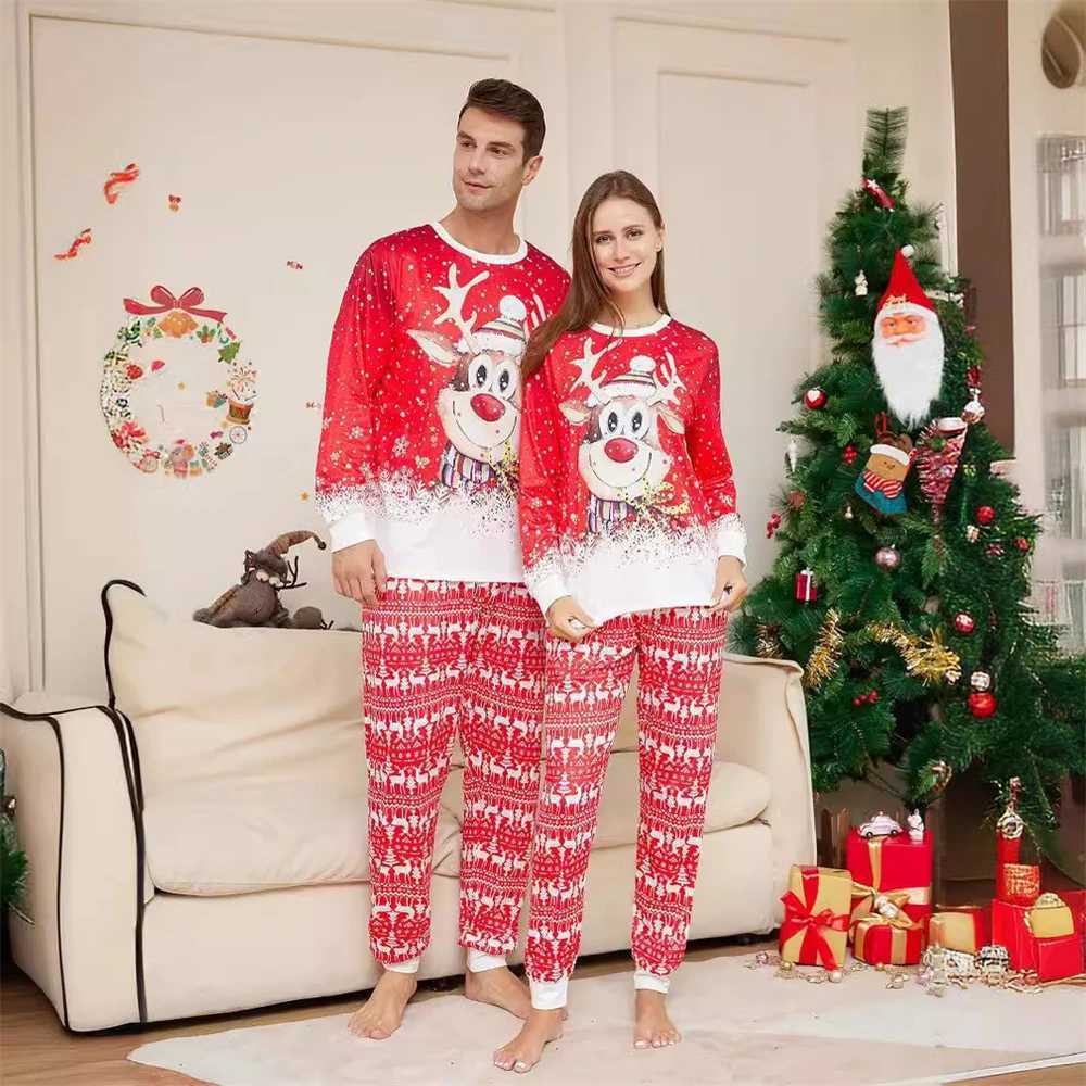 2024 Family Christmas Pajamas Red Deer Printing Christmas Match Mom Dad Girl Boy Daughter Son Comfortable Family Clothing W241015