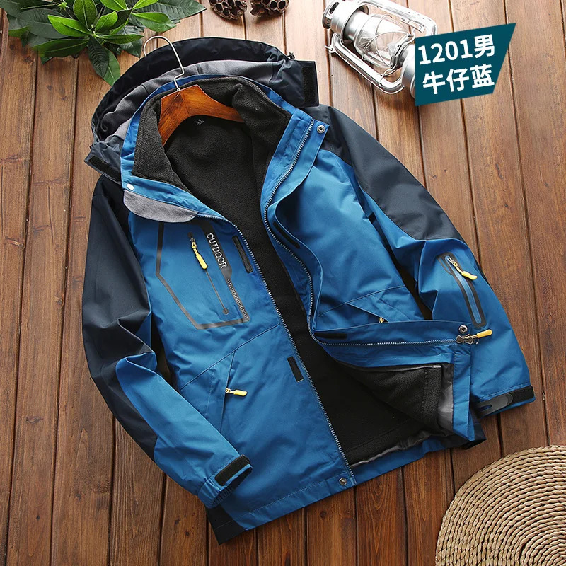 Mens waterproof jacket twopiece set 3in1 mens wool windproof outdoor fashionable casual camping 241007