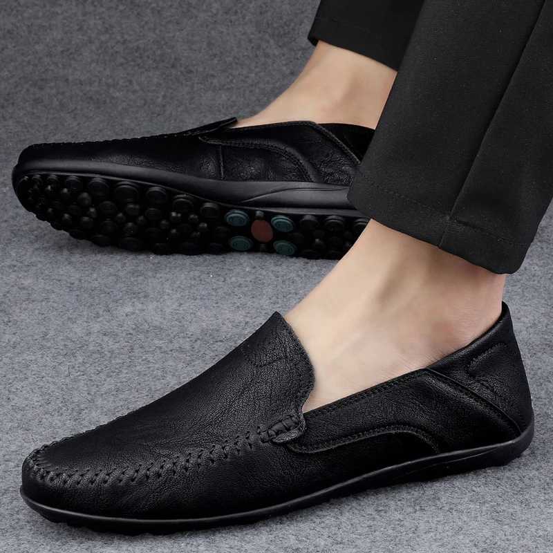 Genuine Leather Men Shoes Casual Formal Man Loafers Luxury Italian Slip Brand Male Boat Size 46 47 Mocassins HomensXJ250118