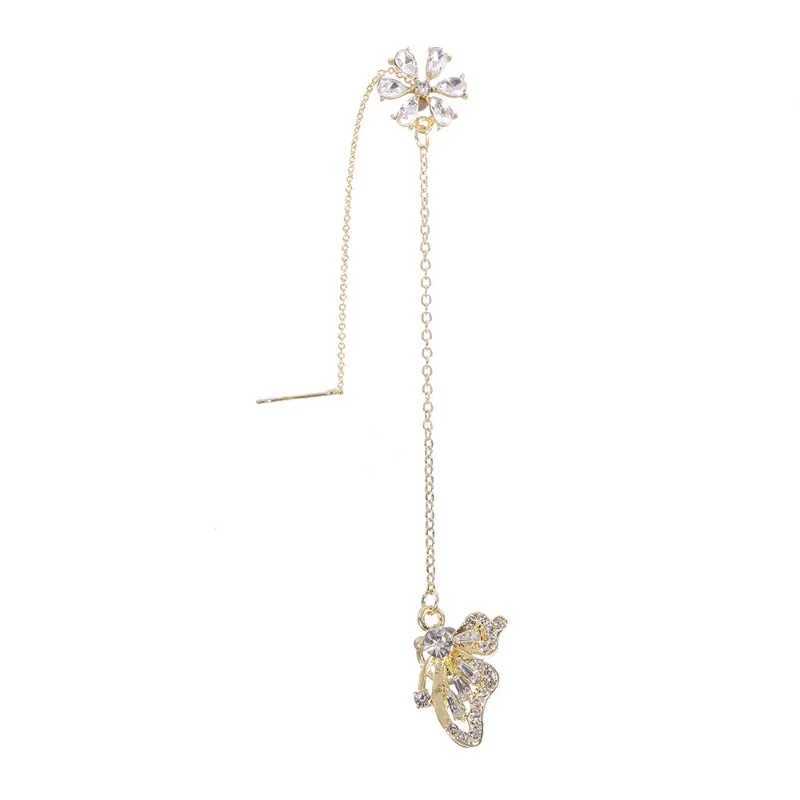 New Sparkling Crystal Butterfly Earrings Cuff Clip Earrings Womens Fashion Tassel Chain Flower Stud Earrings Wedding Jewelry W241017