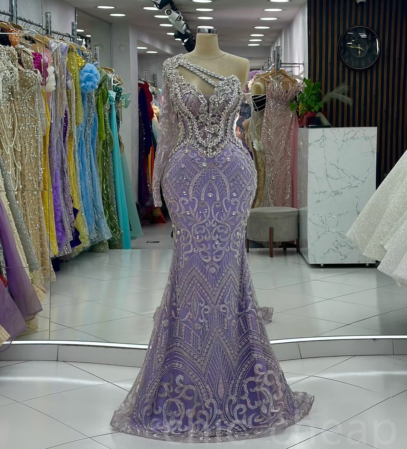 Aso Ebi 2024 Lavender Mermaid Prom Dresses Rhinestones Sequined One Shoulder Evening Formal Party Second Reception Birthday Gowns Dress For Special Oc
