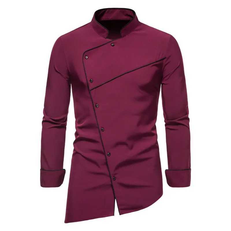 2023 Spring and Autumn New Mens Long-sleeved Shirts Fashion Stand-up Collar Diagonal Buttons Shirt Business Casual Shirts LX241017