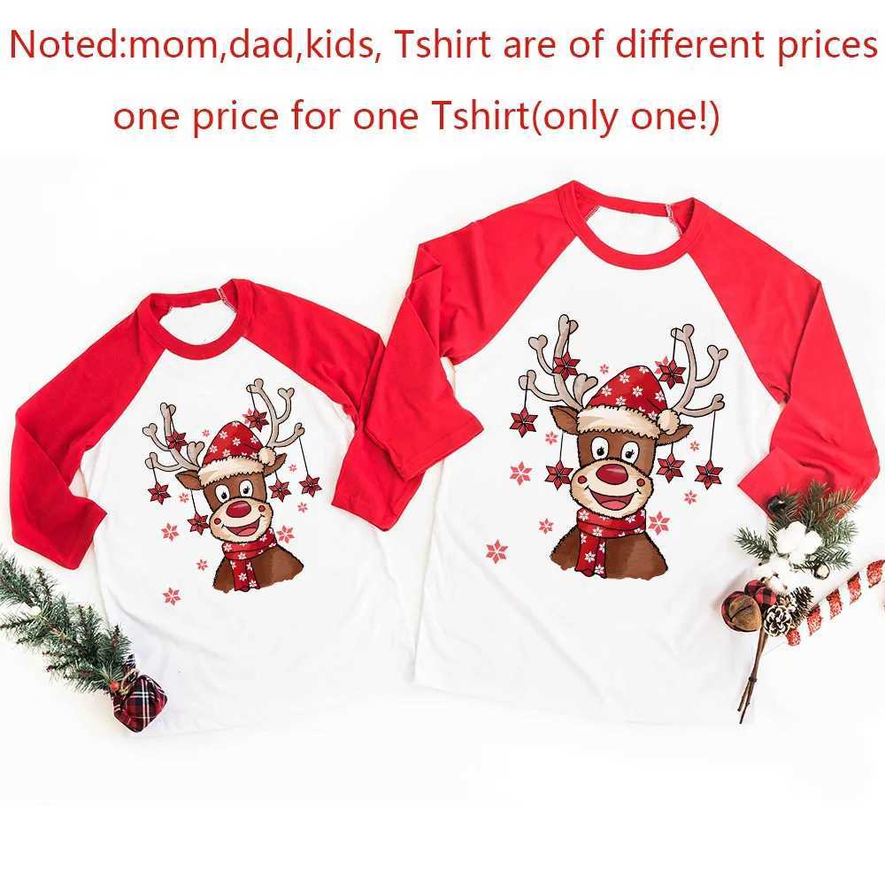 Deer print Christmas family matching set dad mom daughter son family costume Christmas party costume long sleeved Raglan shirt W241015
