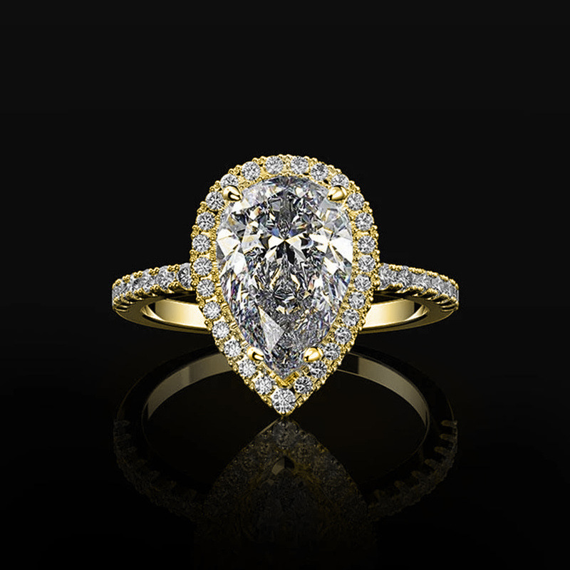 Solitaire Ring Designer Creative Sparkling Drop Shape Zircon Wedding Ring Shining Crystal 18K White Gold Diamond Ring Women's Wedding Jewelry