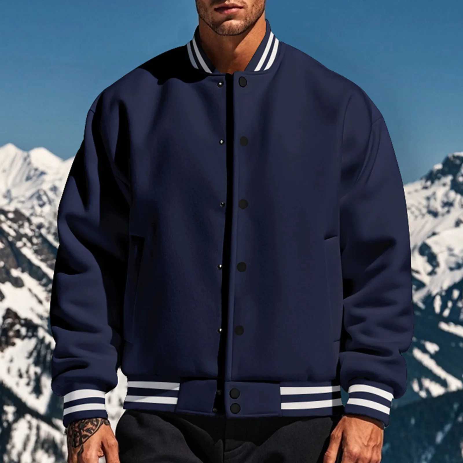 Mens Spring and Autumn College Jacket Solid Color Korean Fashion Loose Baseball Uniform Couple Windproof Waterproof Bomb Jacket M241017