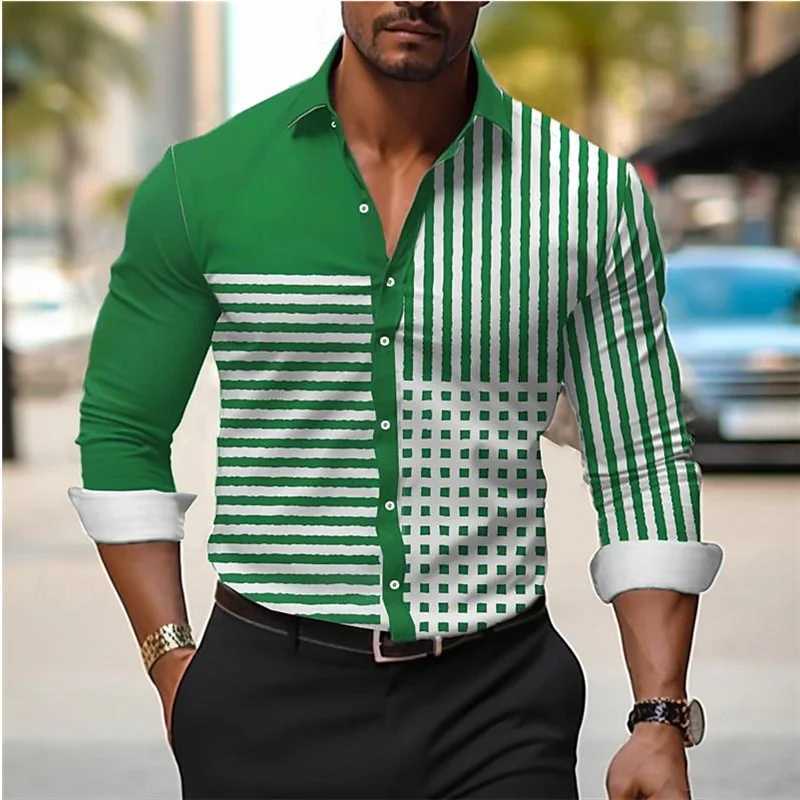 New Style Mens Line Plaid Shirt High Quality Lapel Long Sleeve Mens Social Shirt Clothing Slim Prom Shirt In Spring And Summer LX241017