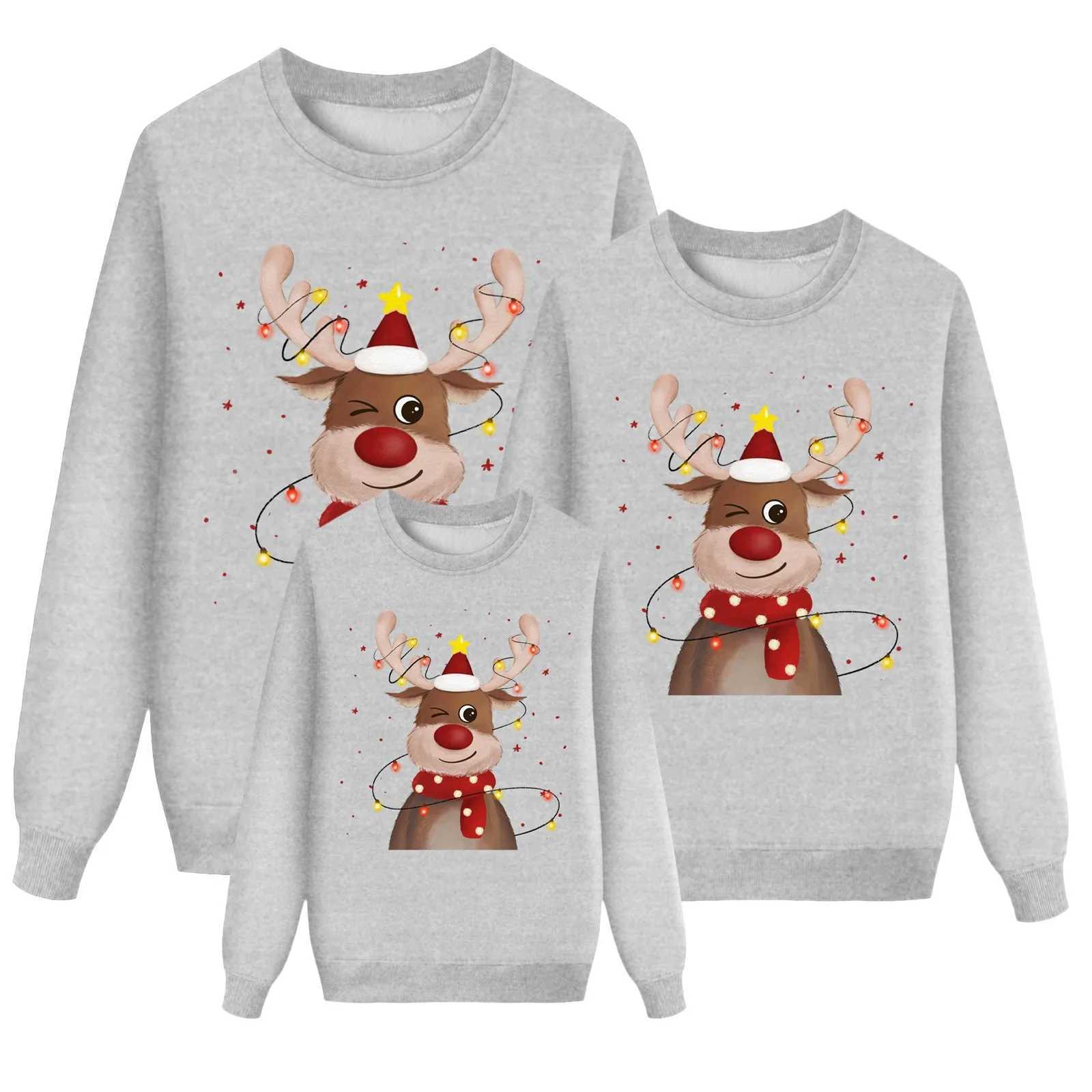 Family matching set Christmas long sleeved deer print sportswear for women men children pull off mother father son daughter clothing W241015
